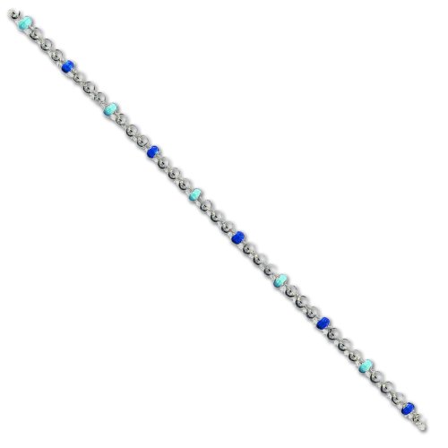 Sterling Silver 10 inch Polished Fancy Enameled Beaded Anklet