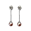 Dainty Sweet Butterfly Dangling Pearl Platinum Overlay CAREFREE Sterling Silver Earrings, Peach Pink