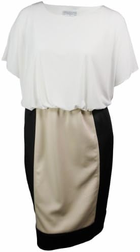 London Times Women's Blouson Twofer Jersey (22W, Soft White/Black/Sand)