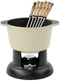 Chasseur Cast Iron Fondue with Forks, Meringue Satin