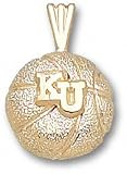 Kansas Jayhawks Solid 10K Gold ''KU'' Basketball Pendant