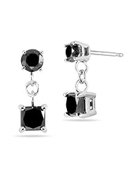 1.19 Cts AA Round & Princess Black Diamond Earrings in 14K White Gold