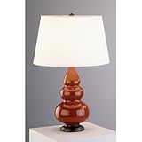 IMAGE OF Robert Abbey 275X Triple Gourd - Accent Table Lamp, Cinnamon Glazed Ceramic with Deep Patina Bronze Finish and Pearl Dupioni Fabric Shade