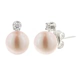 14k White Gold Pink Freshwater Cultured Pearl and Diamond Stud Earrings (7-7.5mm) (0.10 cttw, H-I Color, I1-I2 Clarity)