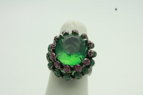 18k White Gold Diamond and Flourite Fancy Ring with Ruby and Tsavorite stones