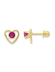 MadiK® Childrens 14K Yellow Gold 3mm Ruby Birthstone Heart Post Earrings