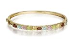 18k Gold Overlay Sterling Silver Multi-Gemstone Bangle w/ Diamond Accent