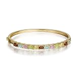 18k Gold Plated Sterling Silver Multi-Gemstone Bangle Bracelet