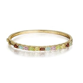 18k Gold Plated Sterling Silver Multi-Gemstone Bangle Bracelet by