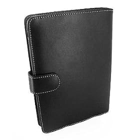Navitech Genuine Black Napa Leather Flip Open Book Style Carry Case / Cover for the 6 inch Sony PRS600, PRS600B eReader Touch Edition Series finished to perfection with a subtle White Stitch