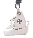 Iron Cross Pirate Ship Silver Tone Pewter Pendant Necklace