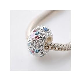 Opal with Pink, White & Blue Swarovski Crystals Charm - Genuine 925 Sterling Silver Core 4.5mm Hole - fits most European bracelets including Pandora, Lovelinks Petite, Biagi and Chamilia