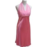 Halter-StyleKneeLengthSatinChiffonPromDress-HolidayFormalGown-orBridesmaid,CrystalBustline,Pink