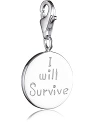 VINANI brand Germany 925 Sterling Silver Charm Pendant Disc Plate round Inscription "I will Survive" HIW