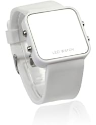 Towall 1PC Creative Mini LED Digital Silicone Sport Mirror Faceless Men Lady Watch(White)