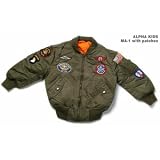 GENUINE Alpha Kids Classic MA-1 W/Patches MA1 Flight Jacket