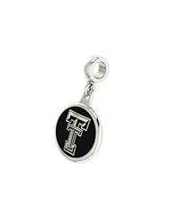 Texas Tech Red Raiders Enameled Drop Charm. Solid Sterling Silver with Enamel