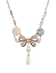 Betsey Johnson "Vintage Bows" Faux Pearl Bow Necklace, 19"