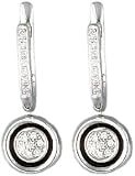 14K White Gold Designer Hand-Crafted Round-Shaped Earrings, Enhanced with Pave Set Diamonds and Round Black Onyx Stones. ( GH-Color, SI-Clarity, c.t.t.w. 0.14CT ).