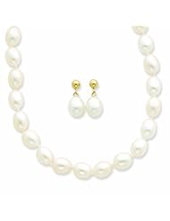 14K Gold White Potato FW Cultured Pearl 18 in. Necklace & Earrings Set