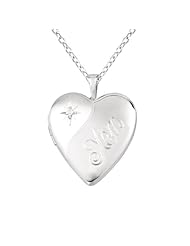 Sterling silver 0.01ct White Diamonds Heart Shaped Locket w/ Dia "Mom" Necklace (G-H, SI1-SI2)