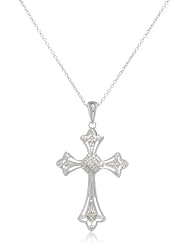 Sterling Silver Diamond Cross Pendant Necklace (0.05 cttw, I-J Color, I2-I3 Clarity), 18"