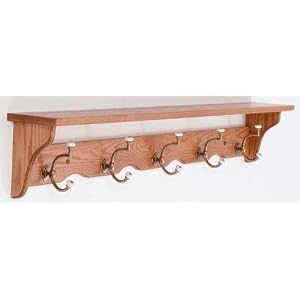 Cherry Amish Wall Mounted Coat Rack Shelf 5 Hook (Choose Your Custom Stain Option)