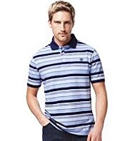 2" Longer Blue Harbour Pure Cotton Varied Striped Polo Shirt