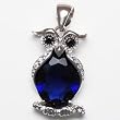 925 Sterling Silver Owl Pendants with inlaid Blue Sapphire CZ