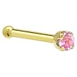 Solid 14KT Yellow Gold 2mm Pink Cubic Zirconia Nose Bone - 18Gauge
