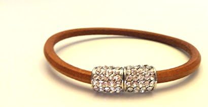 HAMPTON GEMS-TAN/SILVER LEATHER BRACELETS WITH PAVE CRYSTALS- MAGENTIC CLOSURE. BLACK/GOLD, GRAY/SILVER, AND TAN/GOLD