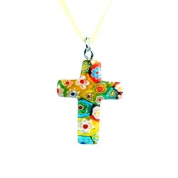 Handmade Murano Glass Pendant - Cross Multicolor 1