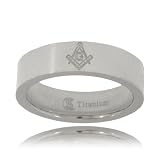 Mens Masonic Ring Titanium W/ Engraved Signet Band