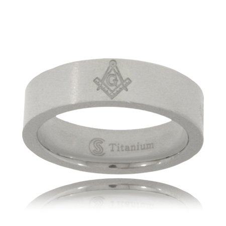 Mens Masonic Ring Titanium W/ Engraved Signet Band