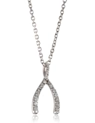 KC Designs "Trinkets" Diamond 14k White Gold Lucky Wishbone Pendant Necklace , 16"