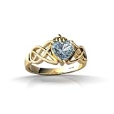 14K Yellow Gold Genuine Heart Aquamarine Celtic Claddagh Ring