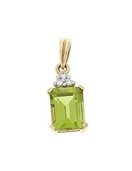 1.54CTW 14K Yellow Gold Genuine Natural Peridot and Diamond Emerald Cut Pendant
