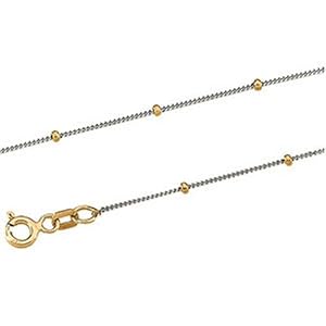 14K Two Tone Solid Curb Chain Necklace With Beads