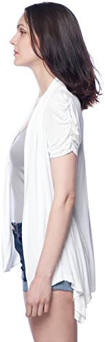 Lucky 21 Women's Basic Lightweight Plus Size Ruched Sleeve Cardigan 1X White