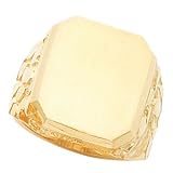 14K White Gold Men's Signet Nugget Ring With Brush Finished Top