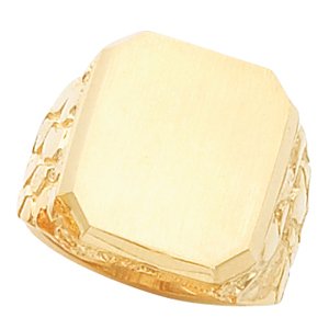 14k Yellow Gold Gents Signet Nugget Ring 18x16mm Sz 10