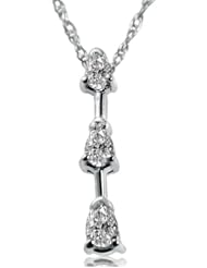 14K White Gold Three Pear Shape Diamond Tear Drop Pendant 1/4ct on an 18 inch Chain