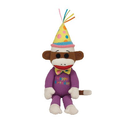 TY 7140952-Socks-Sockenaffe Happy Birthday Beanie Babies, 15 cm, braun-lila