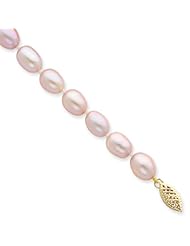 14k Yellow Gold 7in 7.5mm Purple Potato Shape Freshwater Cult. Pearl Necklace