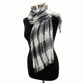 Cotton Woven Plaid Scarf - Grey