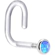 18 Gauge 1/4" White Gold 2mm Blue Synthetic Opal Bioplast Nose Ring