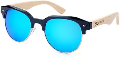 Starwood Clubmaster Handmade Bamboo Wood Sunglasses with REVO Polarized Lens - Ice Blue