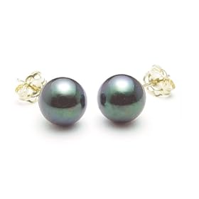 AAA Quality Round 7-7.5mm Akoya SaltWater cultured Black Pearl Earrings with... by 