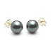 AugustinaJewelry AAA Quality Round 7-7.5mm Akoya SaltWater cultured Black Pearl Earrings with 14K Yellow Gold Mount