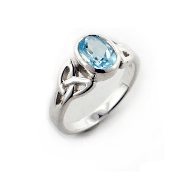Sterling Silver Celtic Knot and Genuine Blue Topaz Ring (Size 4,5,6,7,8,9,10,11)